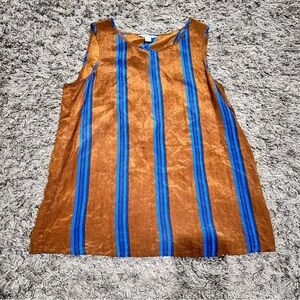 3/$15 Lucky Brand Surplice Brown and Blue Striped Sleeveless Top Western Cowgirl